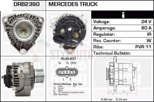 Alternador Mercedes-Benz Actros 0121540402, 0124555004