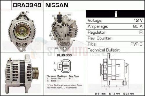 Alternador Nissan, 23100-3M200, 23100-BU010, JA1607IR, LR180-751, LR180-762