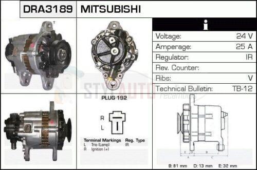 Alternador Mitsubishi, A5T70178, A5T70185, A5T70283, JA870IR, MD189014