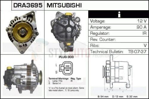 Alternador Mitsubishi, A3T07483, JA1184IR, MD162964